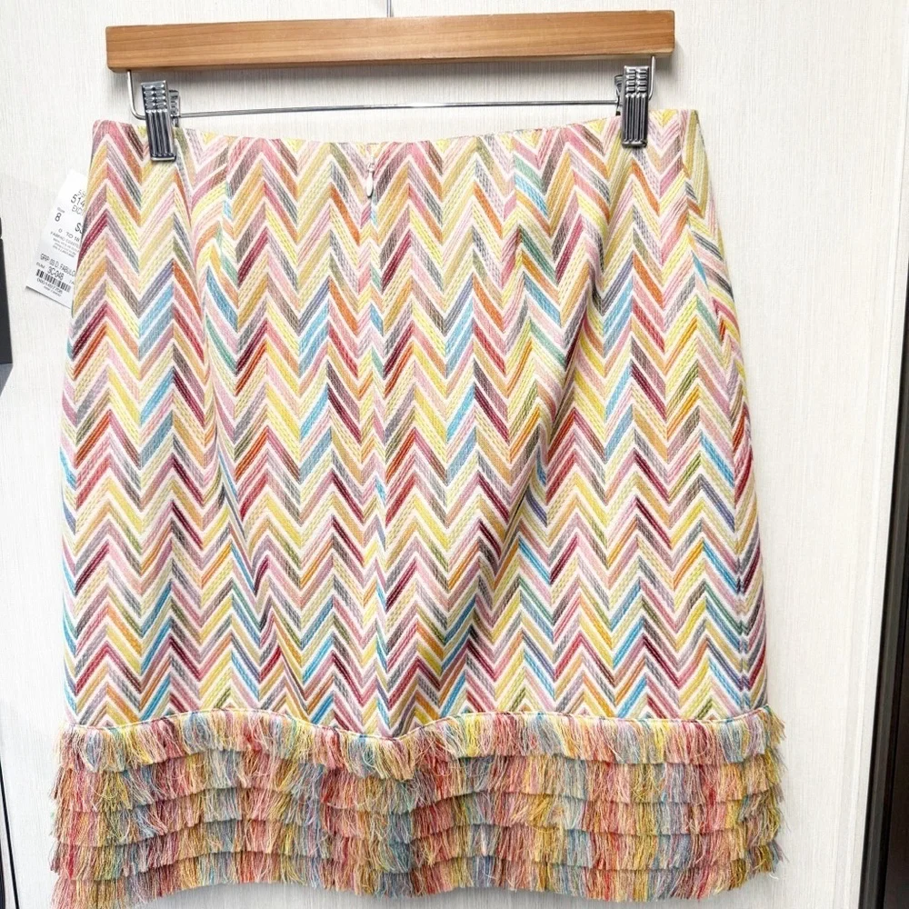 NWT Per Se By Carlisle Multicolored Fringed Chevron Mini Skirt, Size 8 - Picture 6 of 10